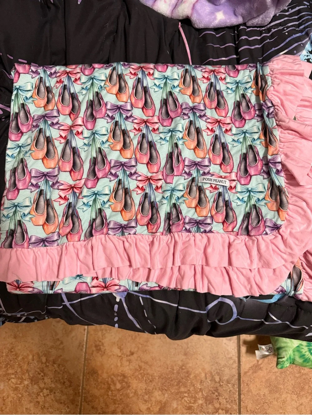 Posh Peanut Peach Floral Throw Blanket with Pink Ruffle